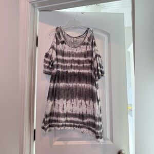 Black and White Striped Cold Shoulder Blouse